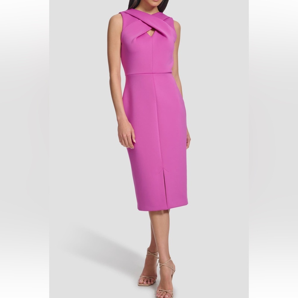SOLD ————-🛍️ NWT Calvin Klein Crossfront Midi Sheath Dress 12 🛍️